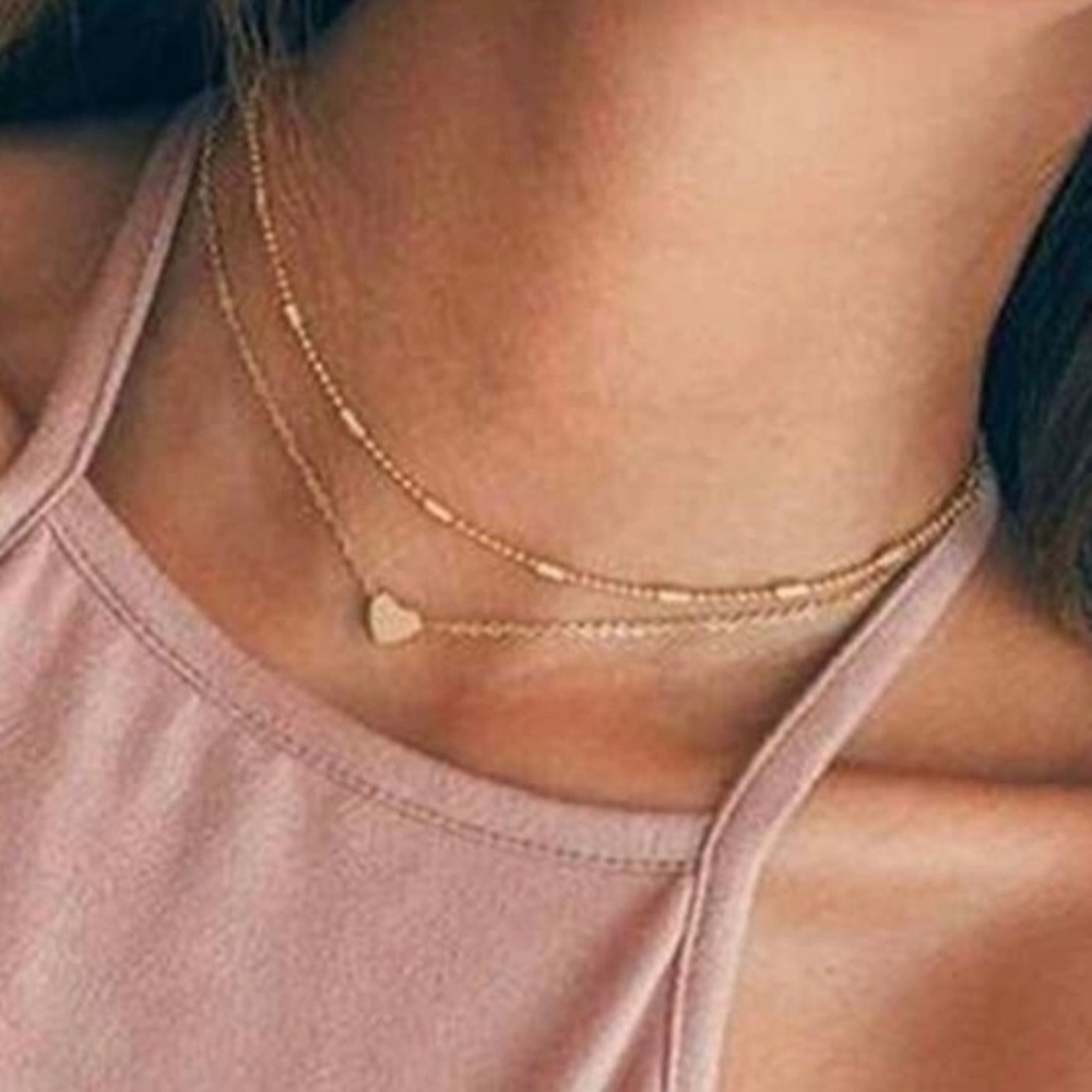 New Golden Heart Delicate Layered Choker Necklace
